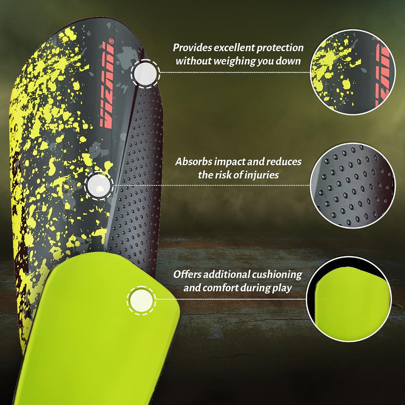 Vizari Sports Elite Soccer Shin Guard with Compression Sleeve, Black/Yellow/Red