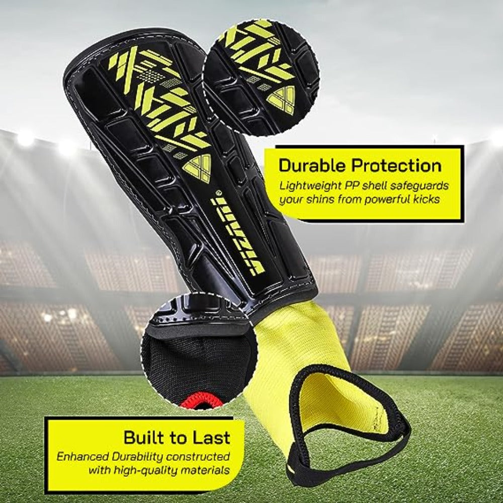 Malaga Soccer Shin Guard with Adjustable Straps-Black/Yellow - Vizari Sports