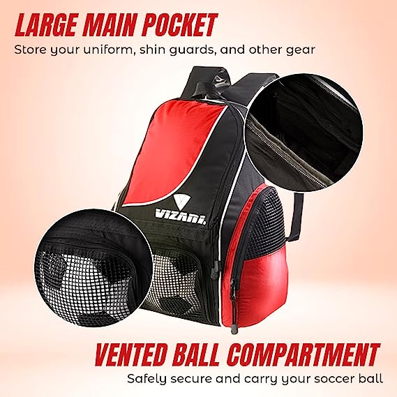 Solano Soccer Sport Backpack-Red - Vizari Sports