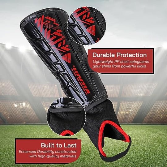 Malaga Soccer Shin Guard with Adjustable Straps-Black/Red - Vizari Sports