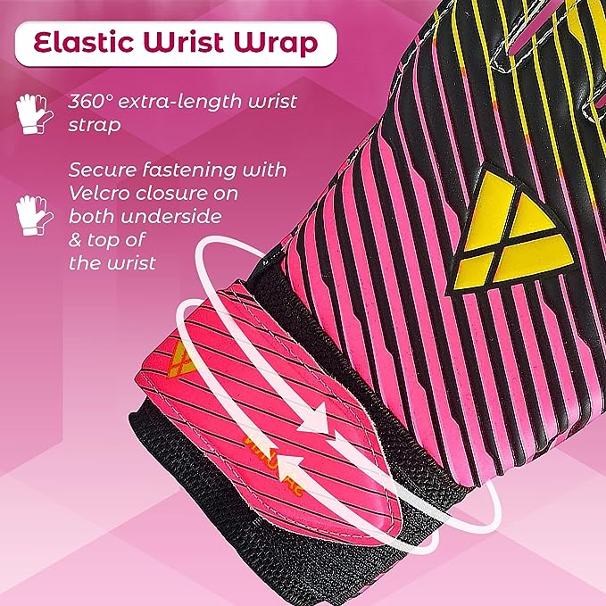 Saturn F.P. Goalkeeper Gloves w/ Finger Support-Pink/Yellow - Vizari Sports