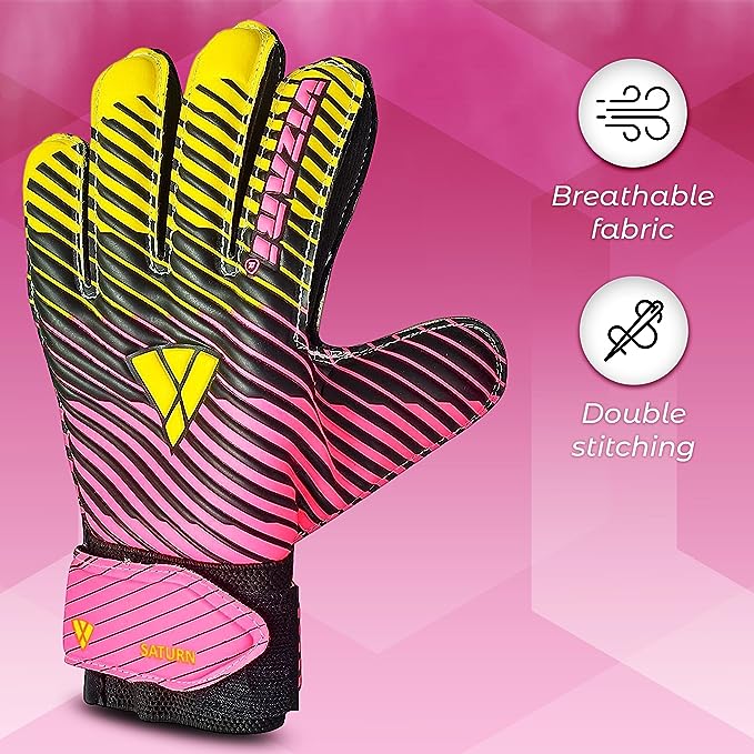 Saturn F.P. Goalkeeper Gloves w/ Finger Support-Pink/Yellow - Vizari Sports