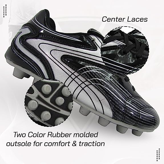 Youth Striker Firm Ground Soccer Shoes -Black/Silver - Vizari Sports