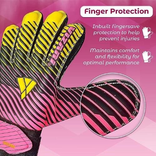 Saturn F.P. Goalkeeper Gloves w/ Finger Support-Pink/Yellow - Vizari Sports