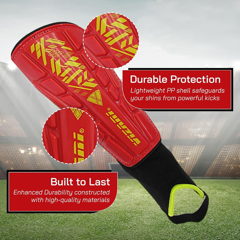 Vizari Malaga Soccer Shin Guards for Youth & Adults -Lightweight Ankle Protection – Red