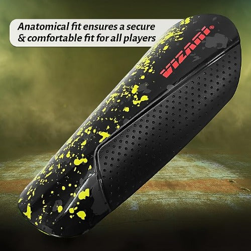 Elite Soccer Shin Guard with Compression Sleeve-Black/Yellow/Red - Vizari Sports