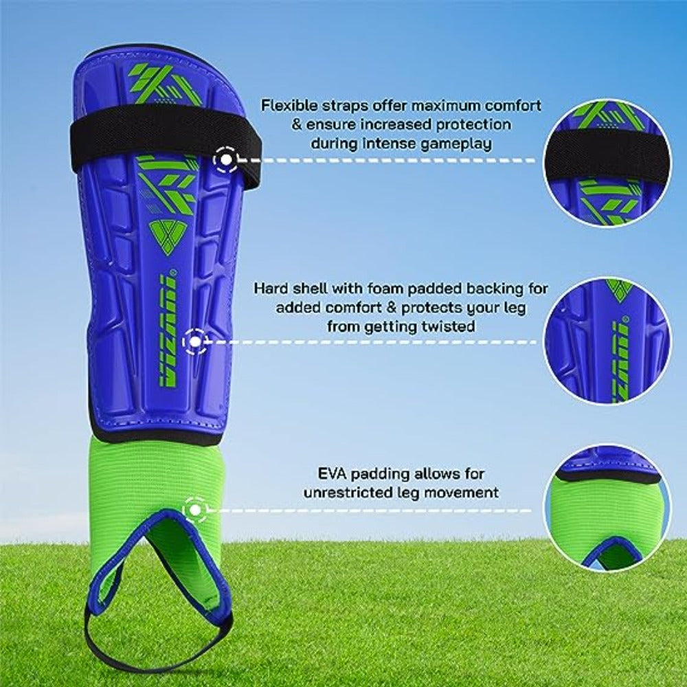 Malaga Soccer Shin Guard with Adjustable Straps-Blue/Green - Vizari Sports