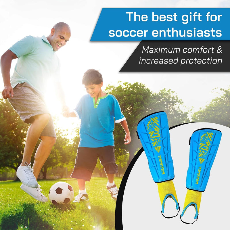 Vizari Malaga Soccer Shin Guards for Youth & Adults -Lightweight Ankle Protection – Sky/Yellow