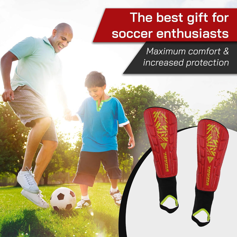 Vizari Malaga Soccer Shin Guards for Youth & Adults -Lightweight Ankle Protection – Red
