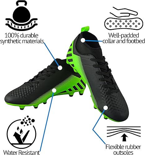 Santos Adult FG Mid Cut Soccer Shoes - Black/Green - Vizari Sports
