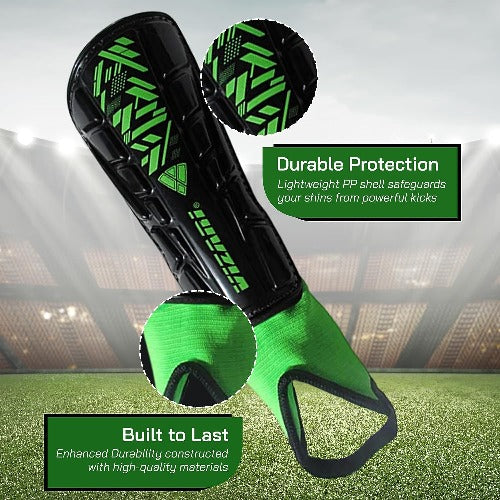 Malaga Soccer Shin Guard with Adjustable Straps-Black/N. Green - Vizari Sports