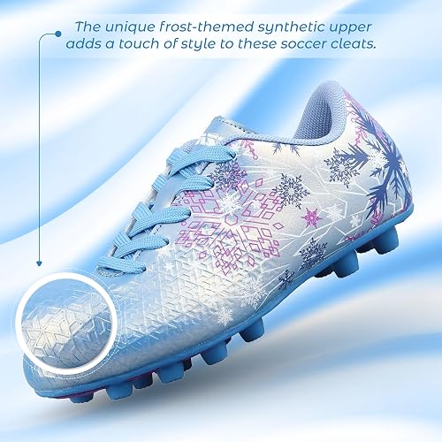 Vizari Frost Youth Firm Ground Soccer Cleats for Natural Grass and Outdoor Play - Blue/Purple