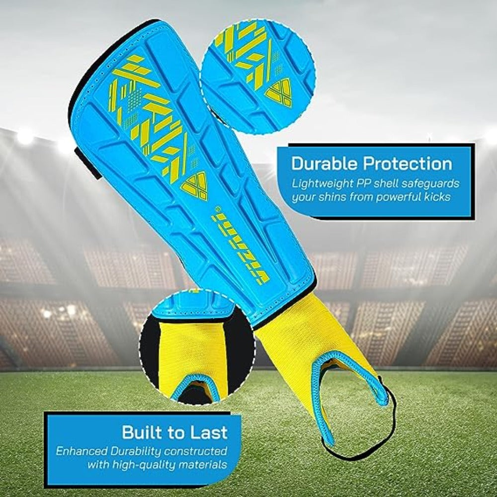 Malaga Soccer Shin Guard with Adjustable Straps-Sky/Yellow - Vizari Sports