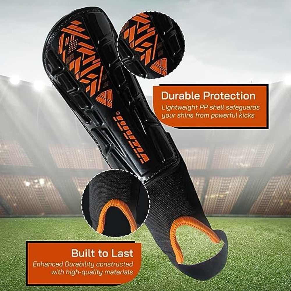 Malaga Soccer Shin Guard with Adjustable Straps-Black/N. Orange