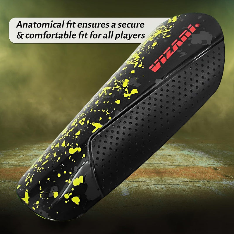 Vizari Sports Elite Soccer Shin Guard with Compression Sleeve, Black/Yellow/Red