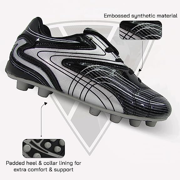 Youth Striker Firm Ground Soccer Shoes -Black/Silver - Vizari Sports