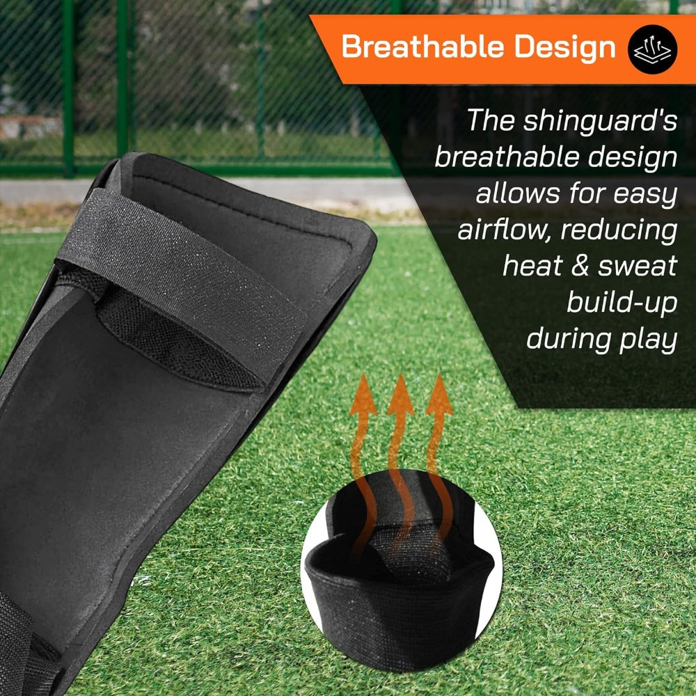 Malaga Soccer Shin Guard with Adjustable Straps-Orange/Black - Vizari Sports