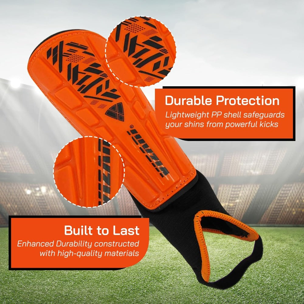 Malaga Soccer Shin Guard with Adjustable Straps-Orange/Black - Vizari Sports