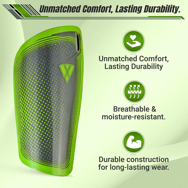 Vizari Atletico Soccer Shin Guards with Compression Pocket Sleeve – Green/Grey