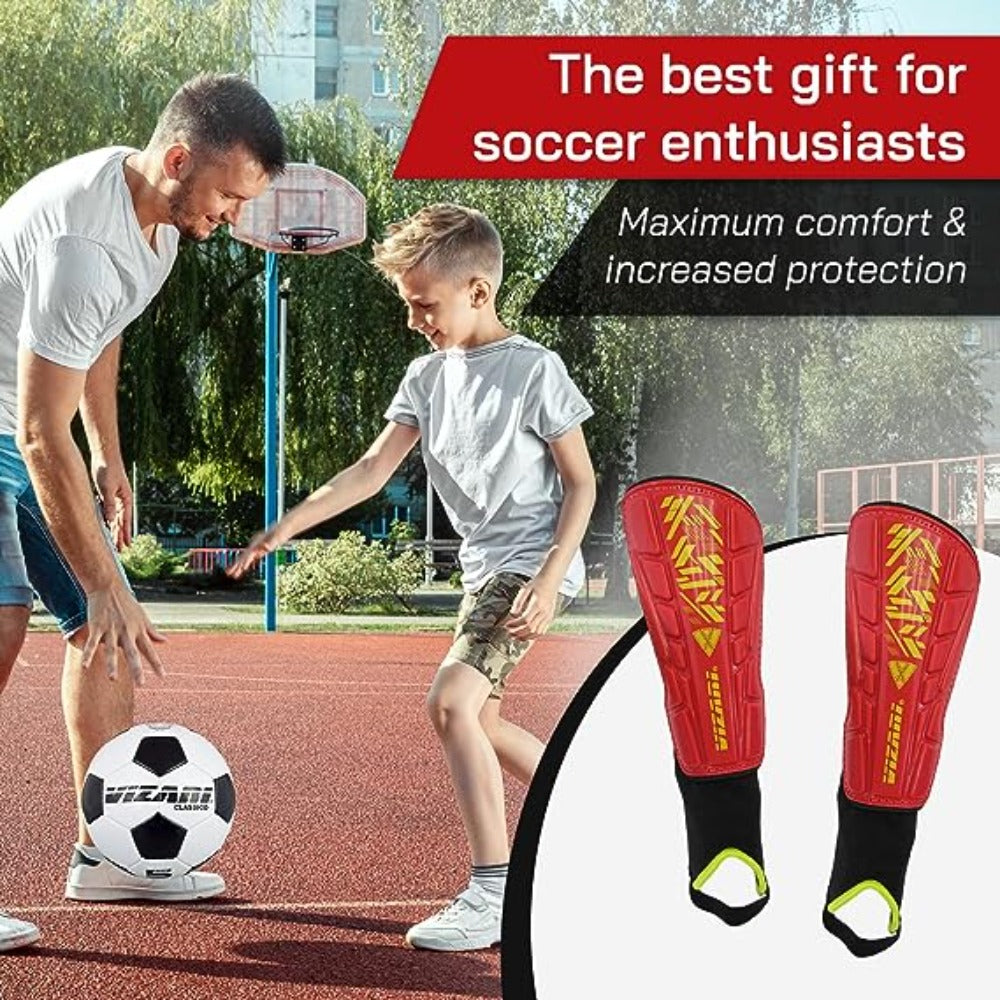 Malaga Soccer Shin Guard with Adjustable Straps-Red - Vizari Sports