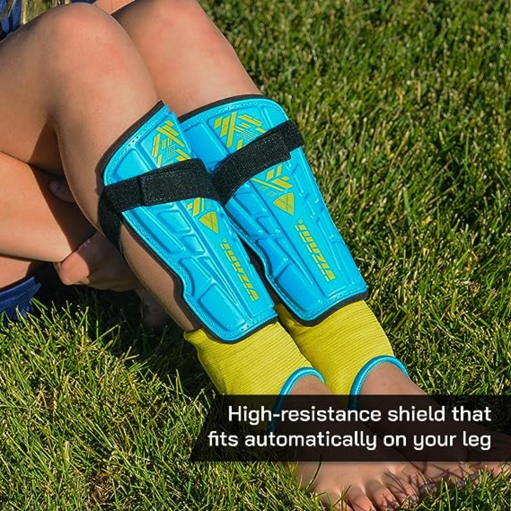 Malaga Soccer Shin Guard with Adjustable Straps-Sky/Yellow - Vizari Sports