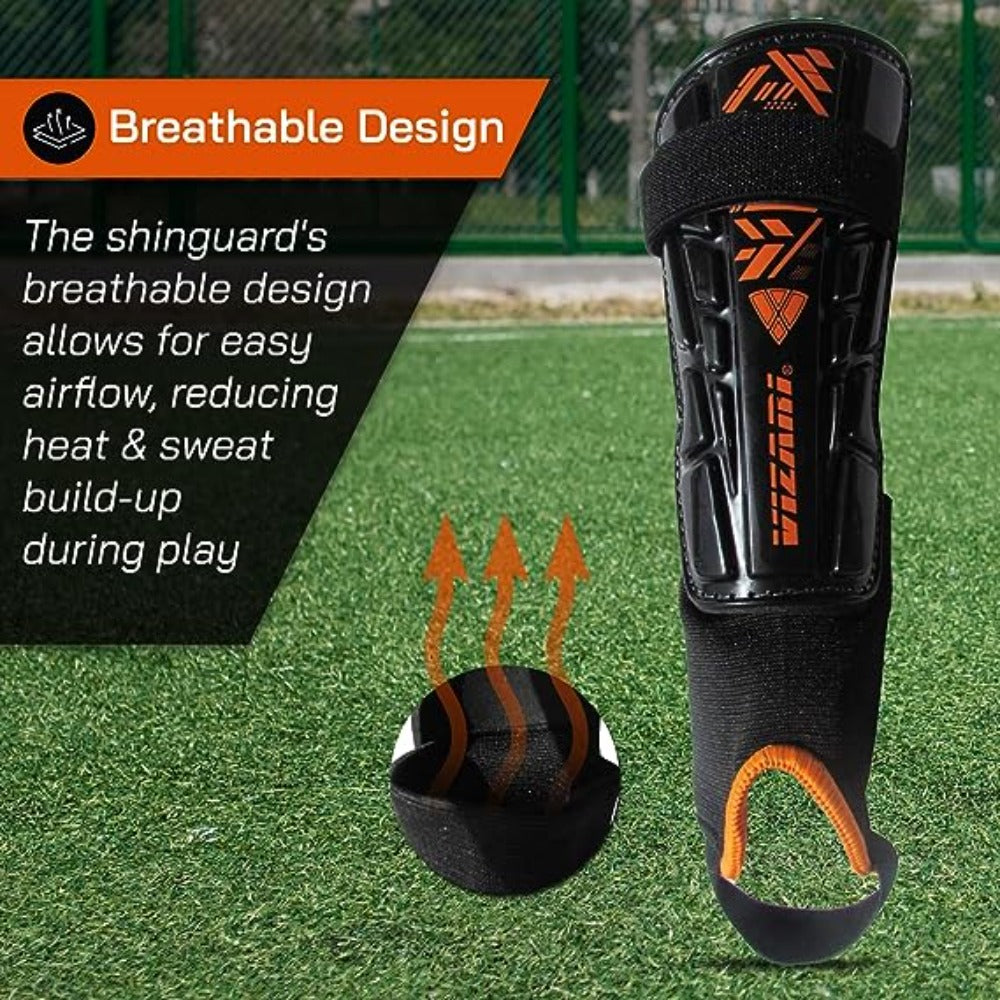 Malaga Soccer Shin Guard with Adjustable Straps-Black/N. Orange