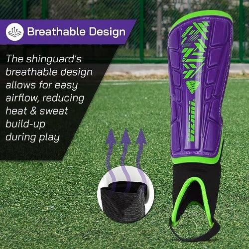 Malaga Soccer Shin Guard with Adjustable Straps-Purple/Green - Vizari Sports