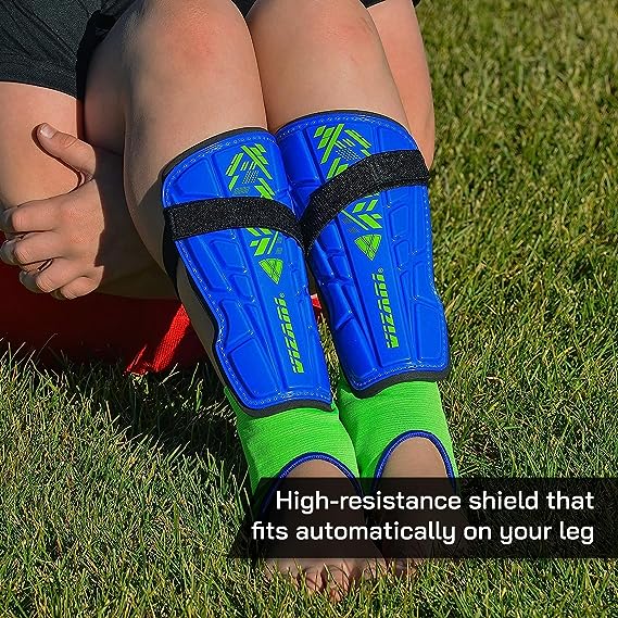 Malaga Soccer Shin Guard with Adjustable Straps-Blue/Green - Vizari Sports