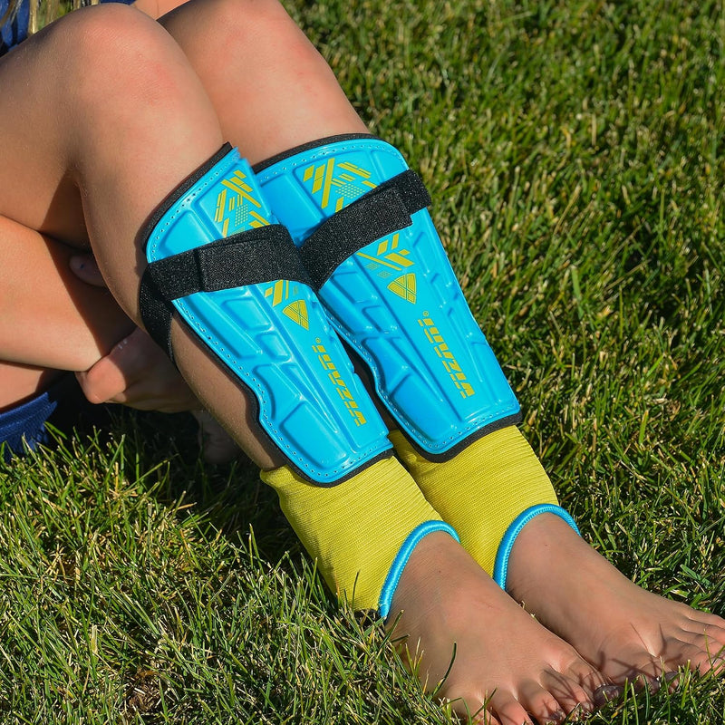 Vizari Malaga Soccer Shin Guards for Youth & Adults -Lightweight Ankle Protection – Sky/Yellow