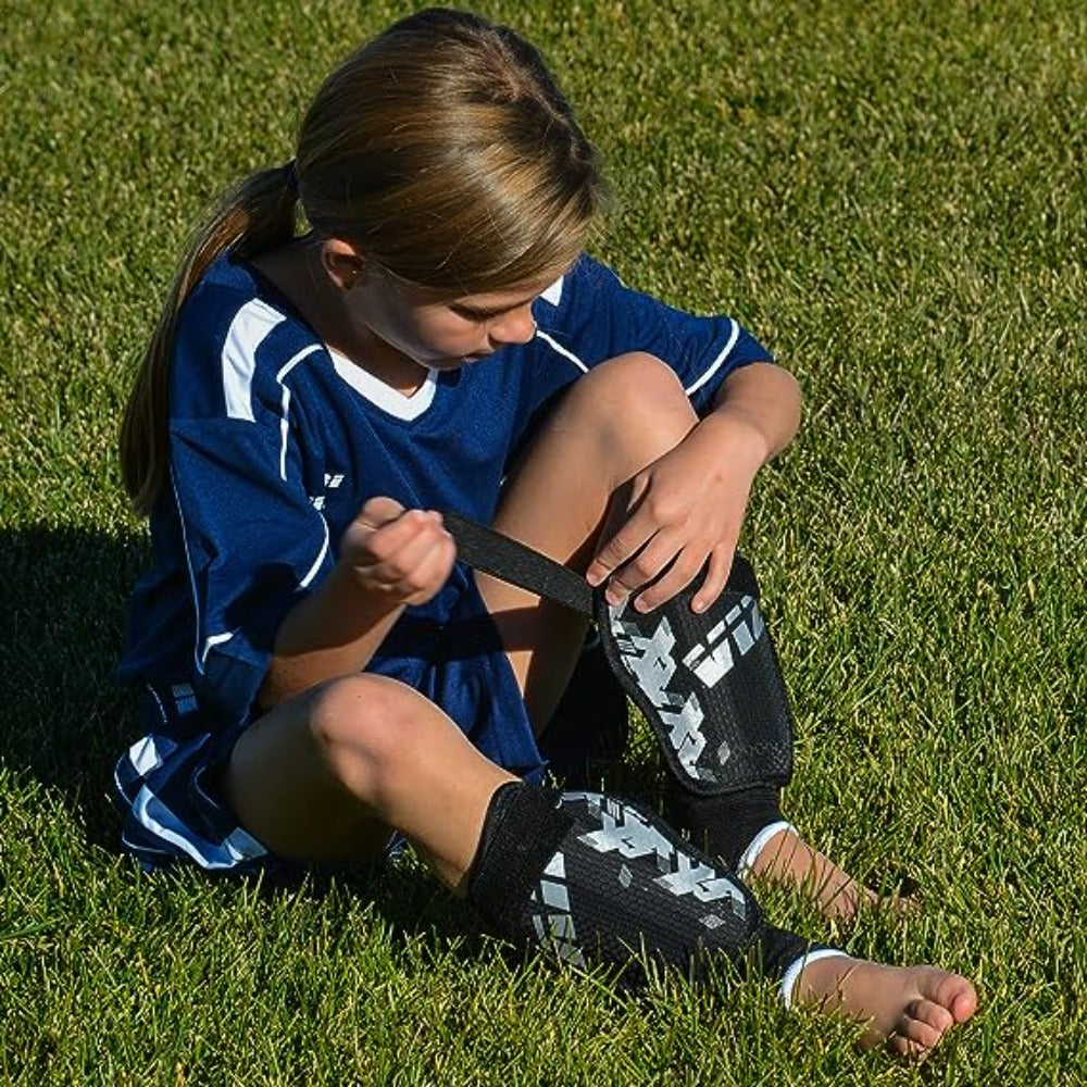 Vizari Napoli Soccer Shin Guards For Boys and Girls - Black/Silver