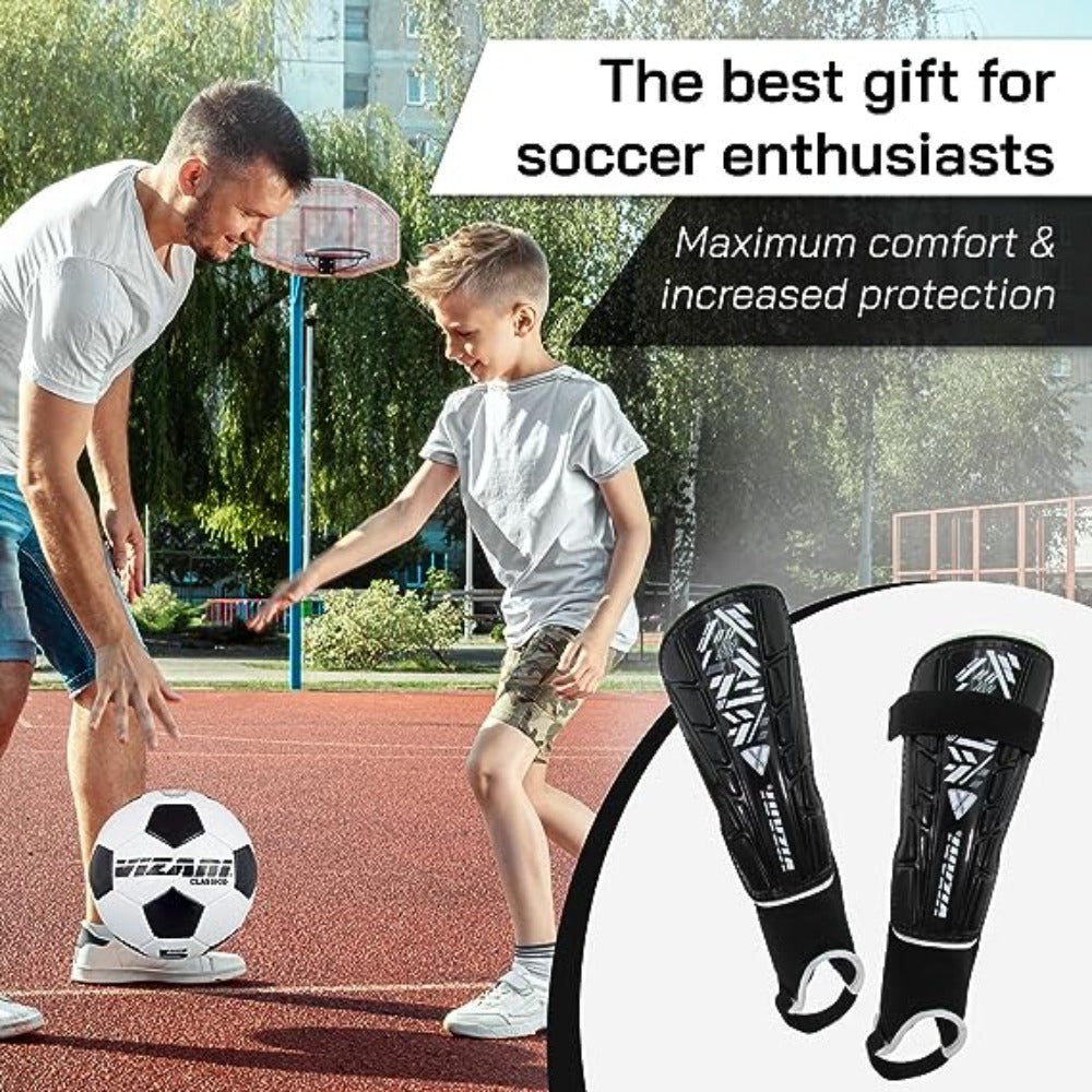 Malaga Soccer Shin Guard with Adjustable Straps-Black - Vizari Sports