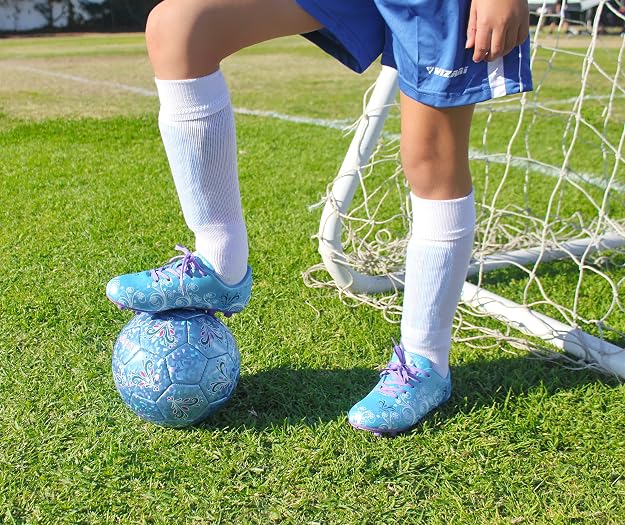 Vizari Frost Youth Firm Ground Soccer Cleats for Natural Grass and Outdoor Play - Blue/Purple