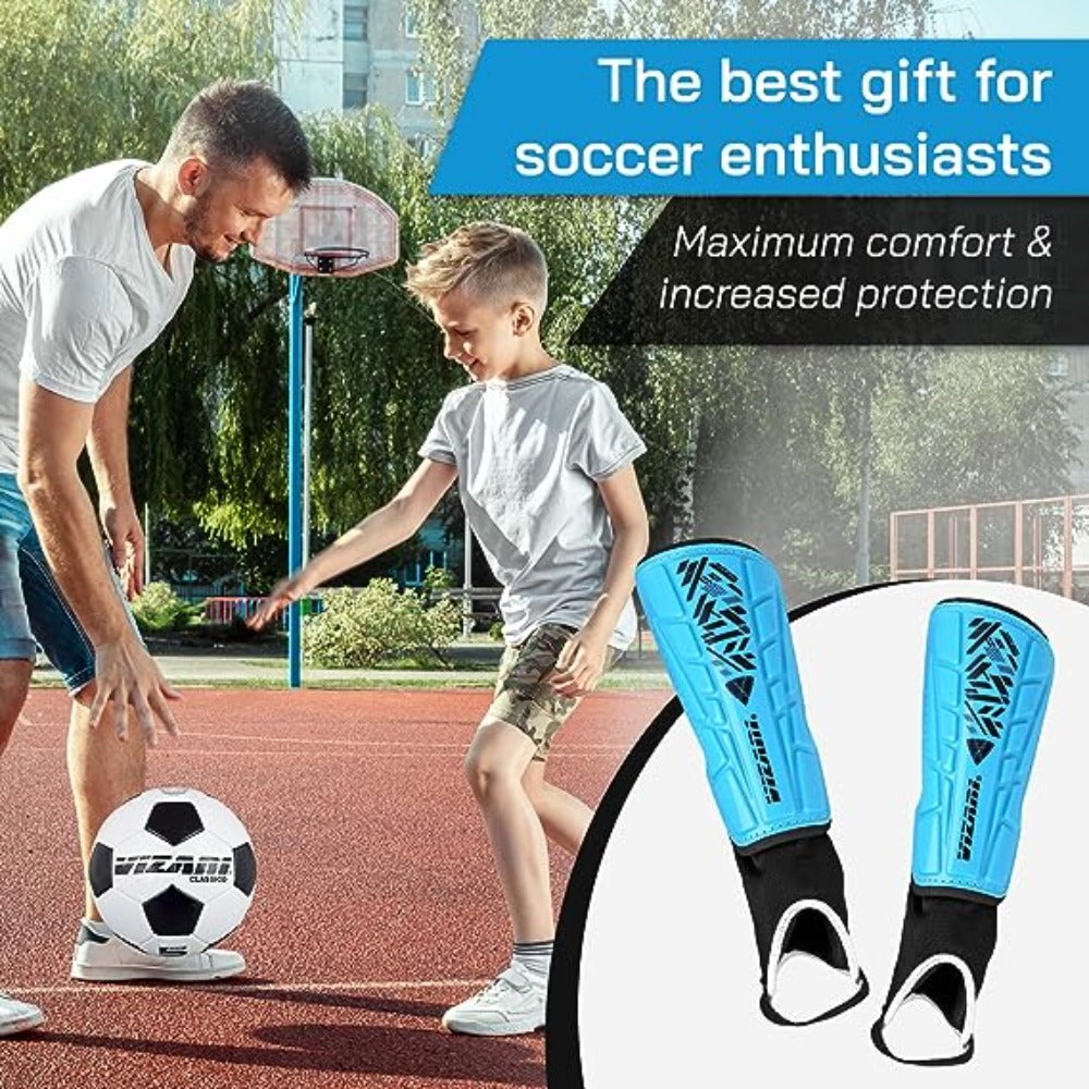 Malaga Soccer Shin Guard with Adjustable Straps-Blue/Black - Vizari Sports