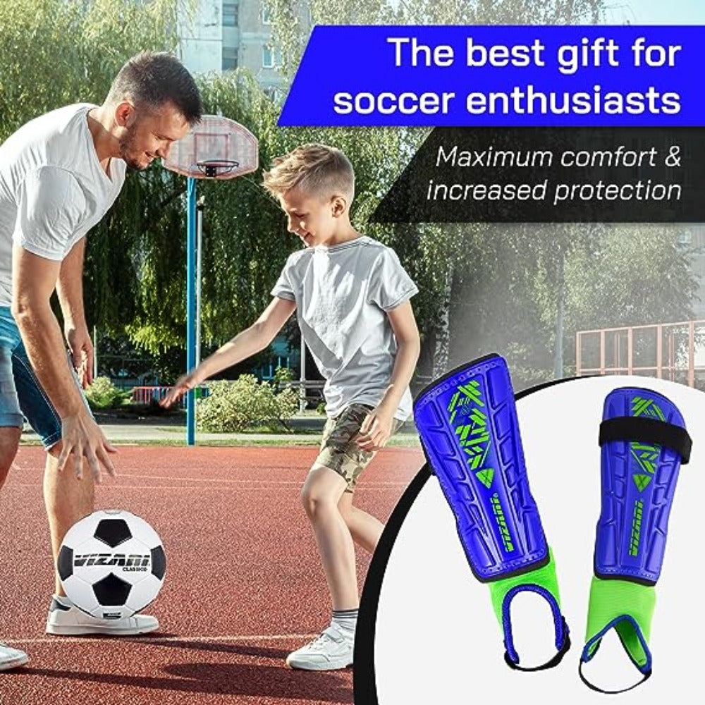 Malaga Soccer Shin Guard with Adjustable Straps-Blue/Green - Vizari Sports
