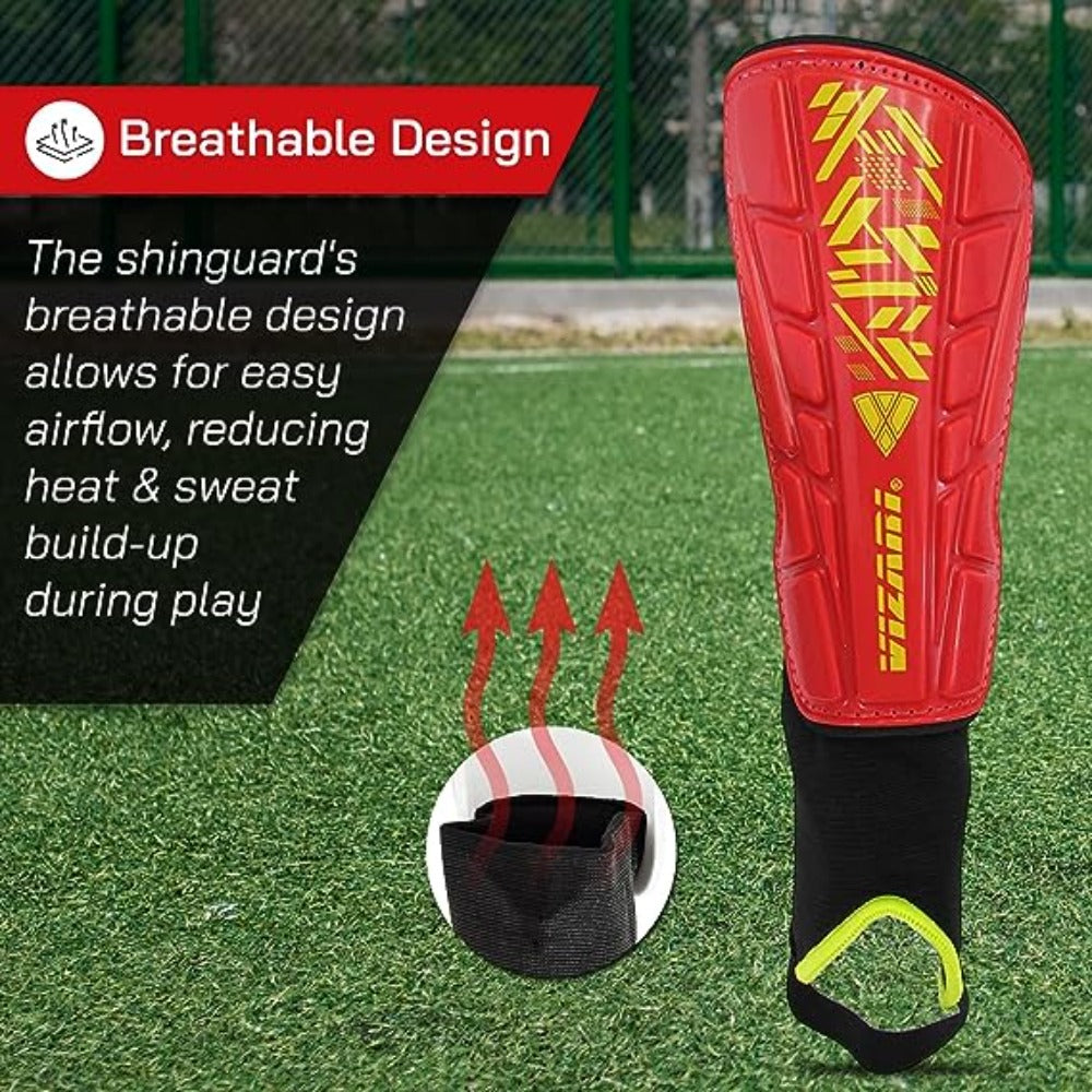 Malaga Soccer Shin Guard with Adjustable Straps-Red