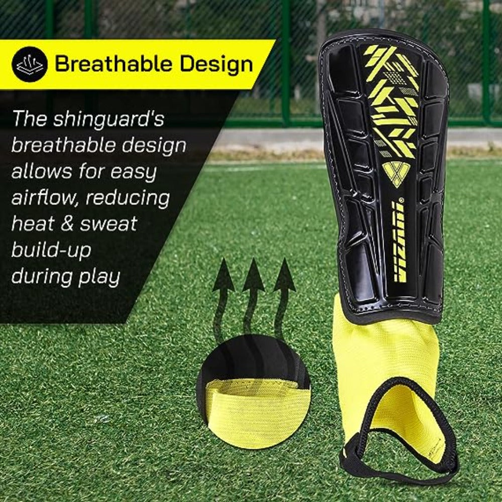 Malaga Soccer Shin Guard with Adjustable Straps-Black/Yellow - Vizari Sports