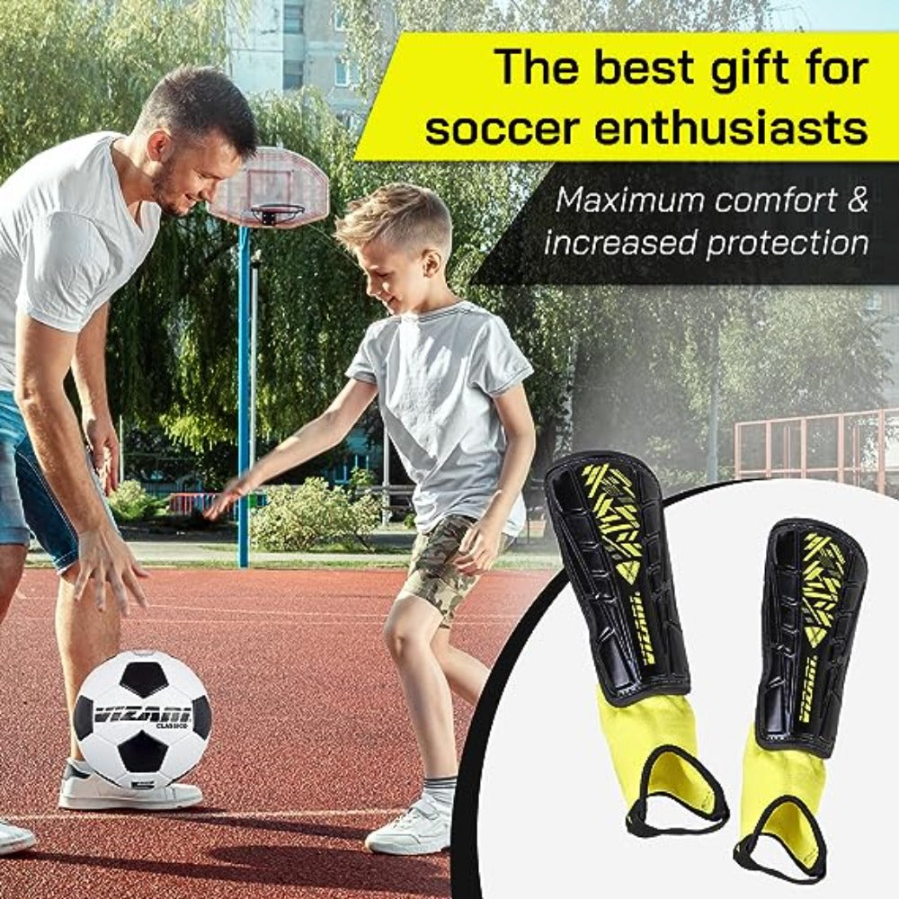 Malaga Soccer Shin Guard with Adjustable Straps-Black/Yellow - Vizari Sports