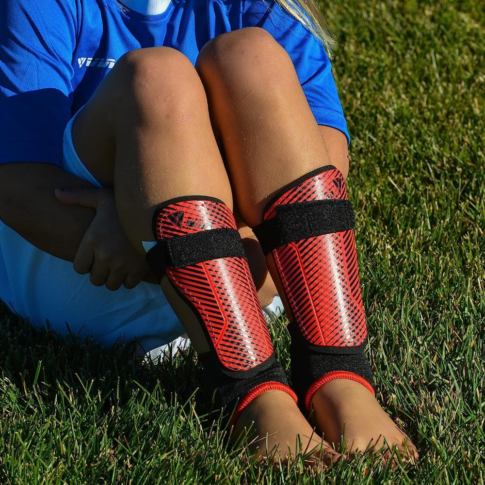 Matera Soccer Shin Guard with Ankle Protection-Red/Black