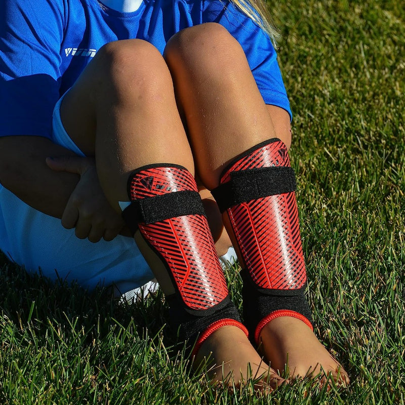 Matera Soccer Shin Guard with Ankle Protection-Red/Black - Vizari Sports