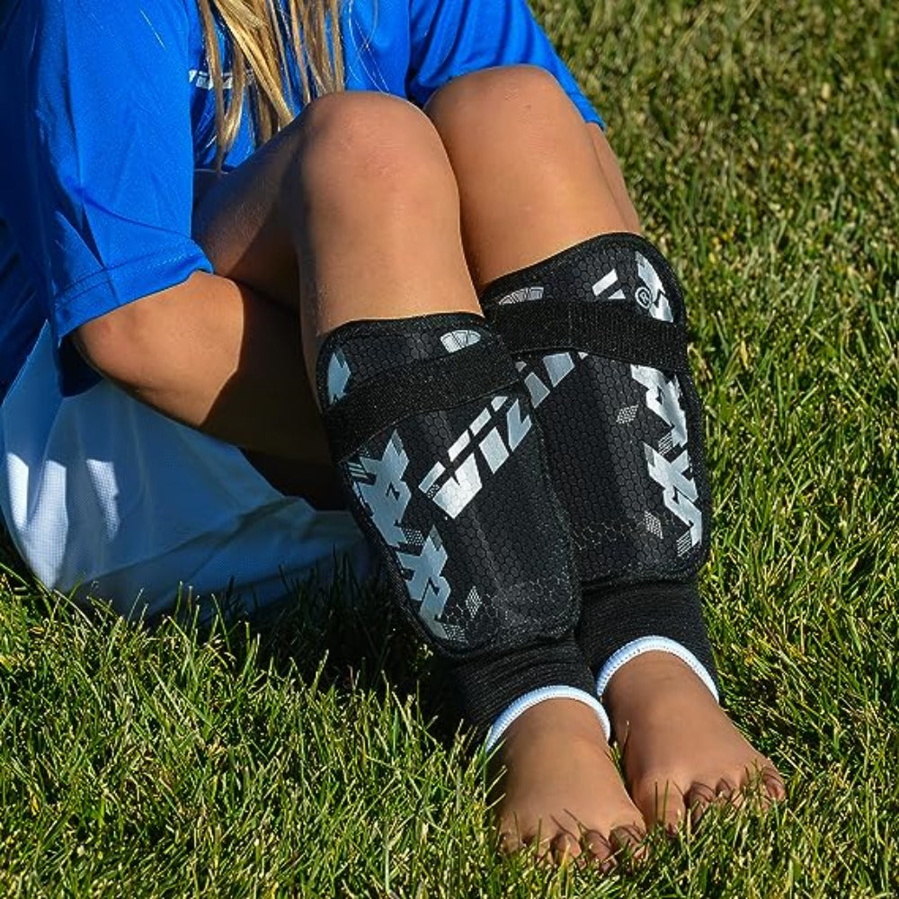 Vizari Napoli Soccer Shin Guards For Boys and Girls - Black/Silver