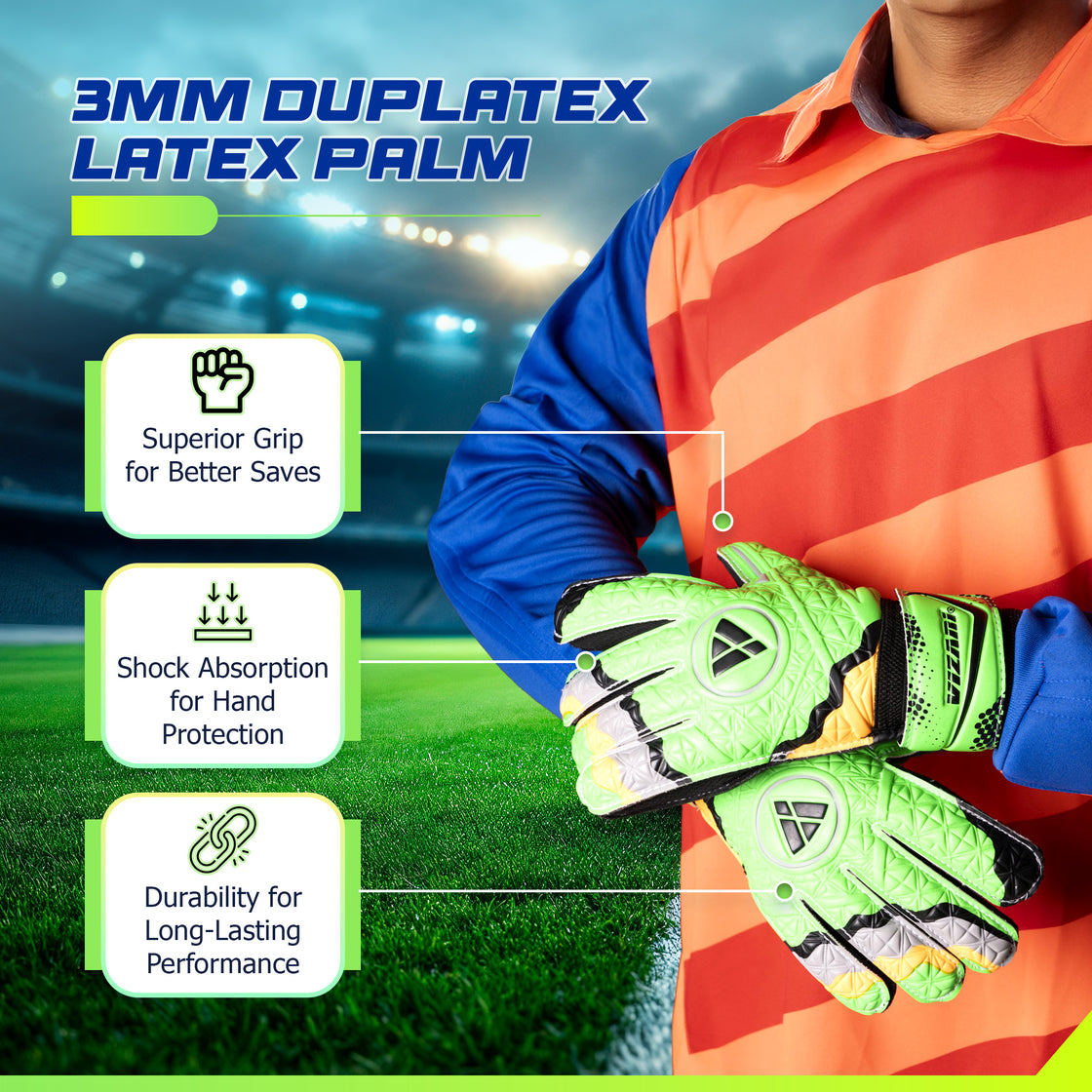 ANZA F.P. Goalkeeping Glove- Green/Black - Vizari Sports