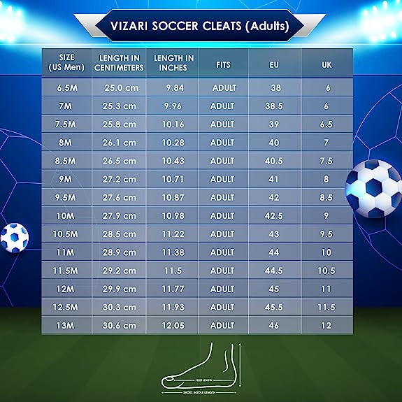 Tesoro Firm Ground Soccer Cleats - Size Chart
