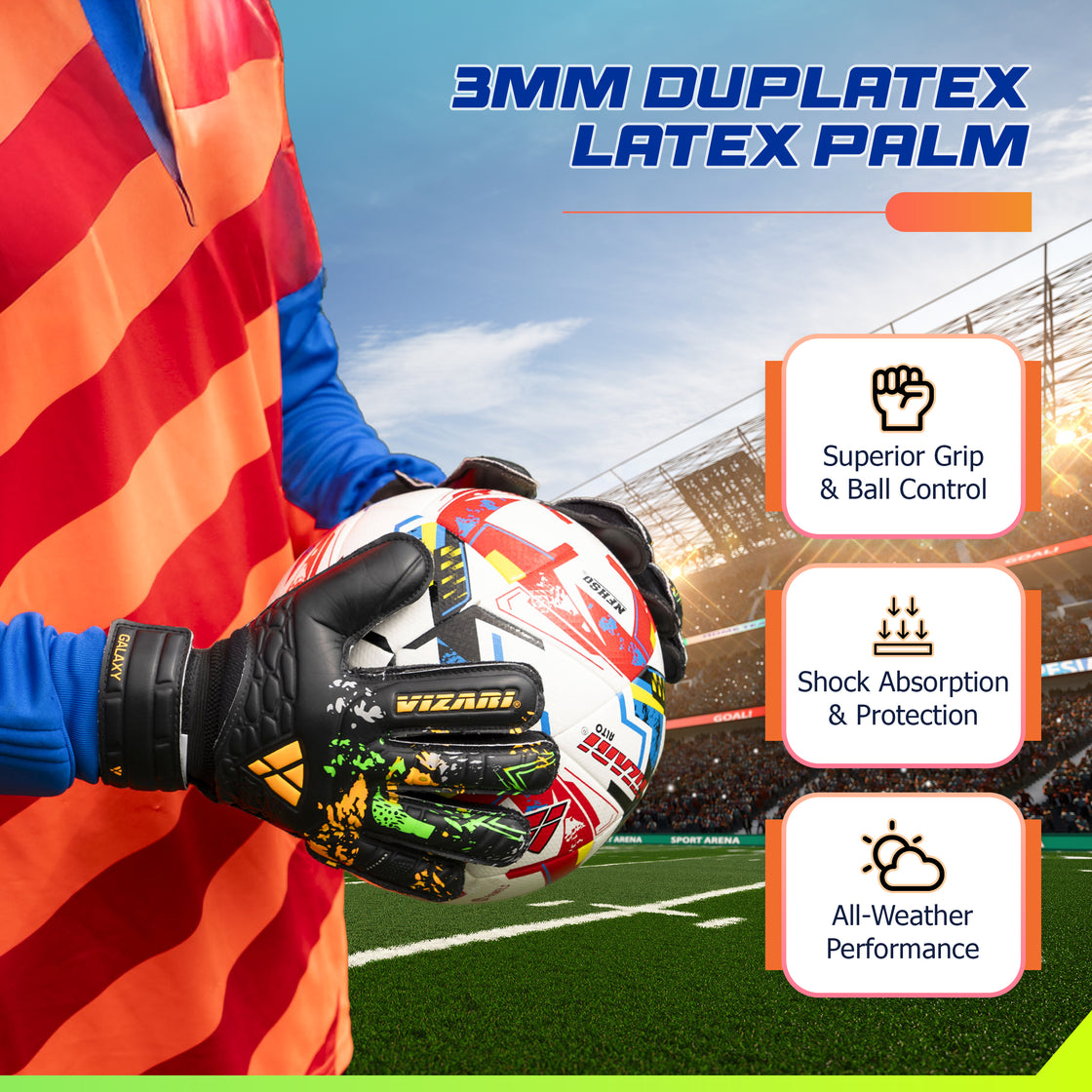 Galaxy F.P. Goalkeeping Glove-Black/Orange - Vizari Sports