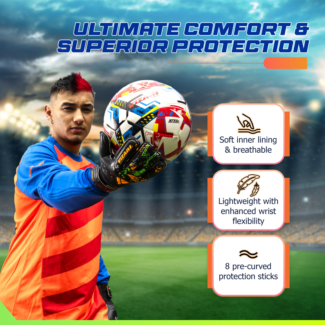 Galaxy F.P. Goalkeeping Glove-Black/Orange - Vizari Sports