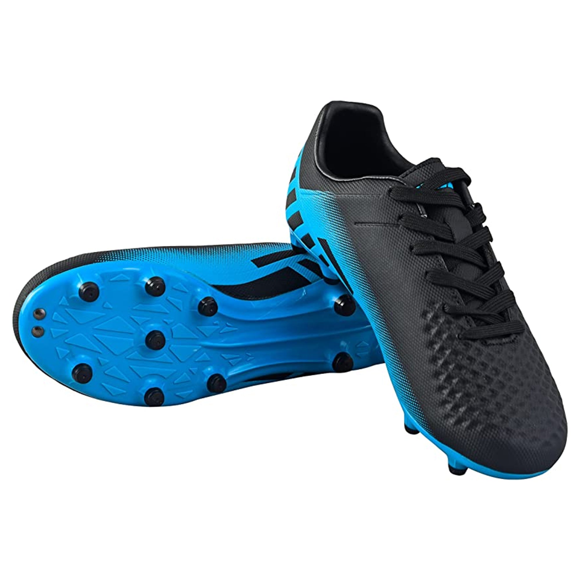 Santos Junior Firm Ground Soccer Shoes - Black/Sky Blue