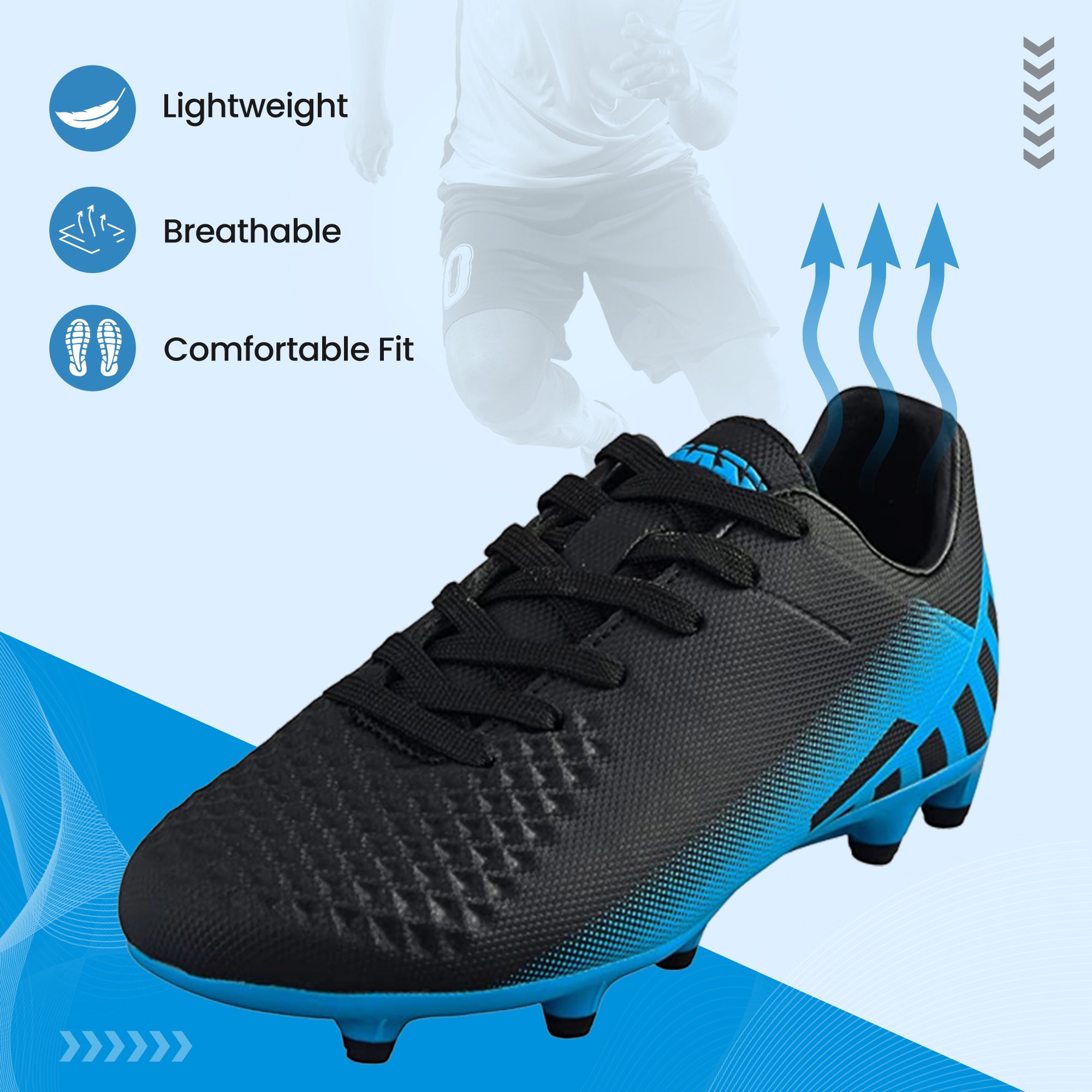 Santos Junior Firm Ground Soccer Shoes - Black/Sky Blue