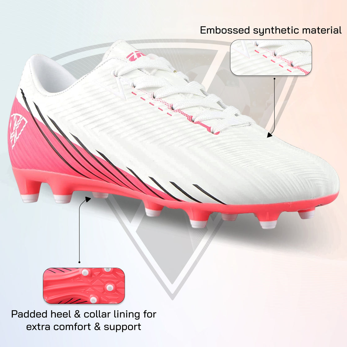 Tesoro Junior Firm Ground Soccer Cleats - White/Pink - Vizari Sports