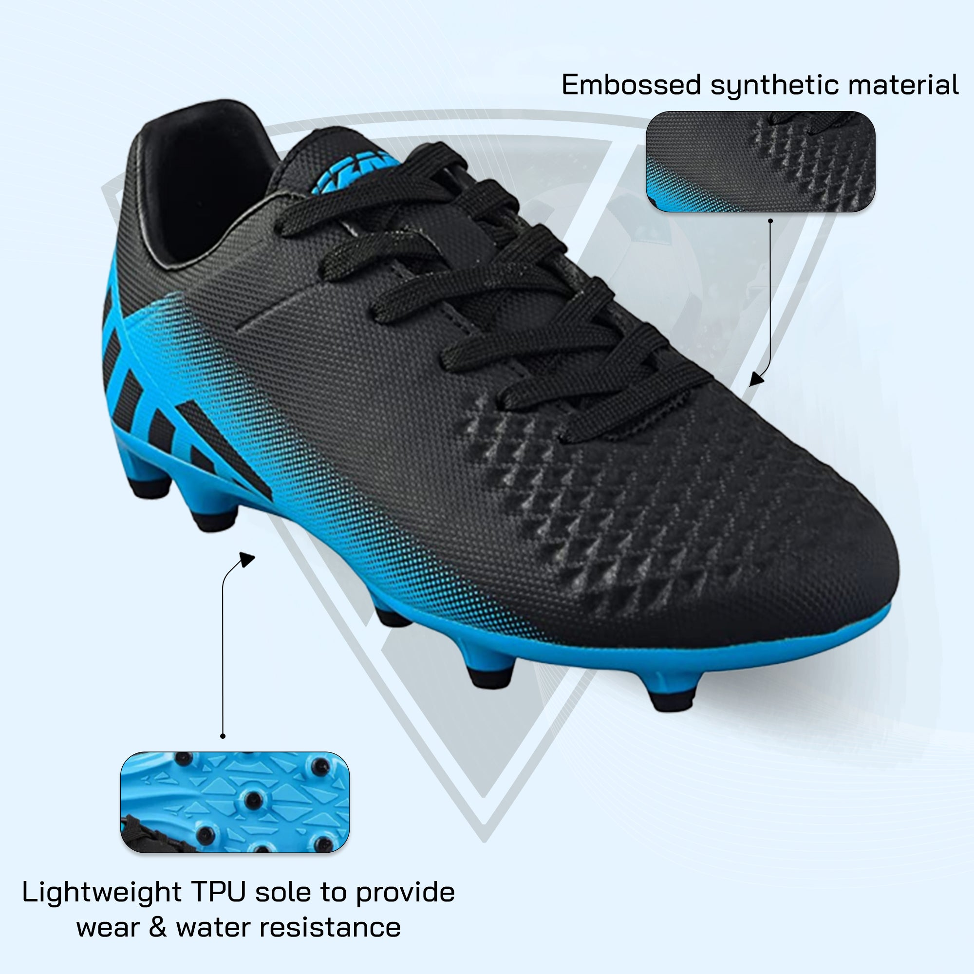 Santos Junior Firm Ground Soccer Shoes - Black/Sky Blue