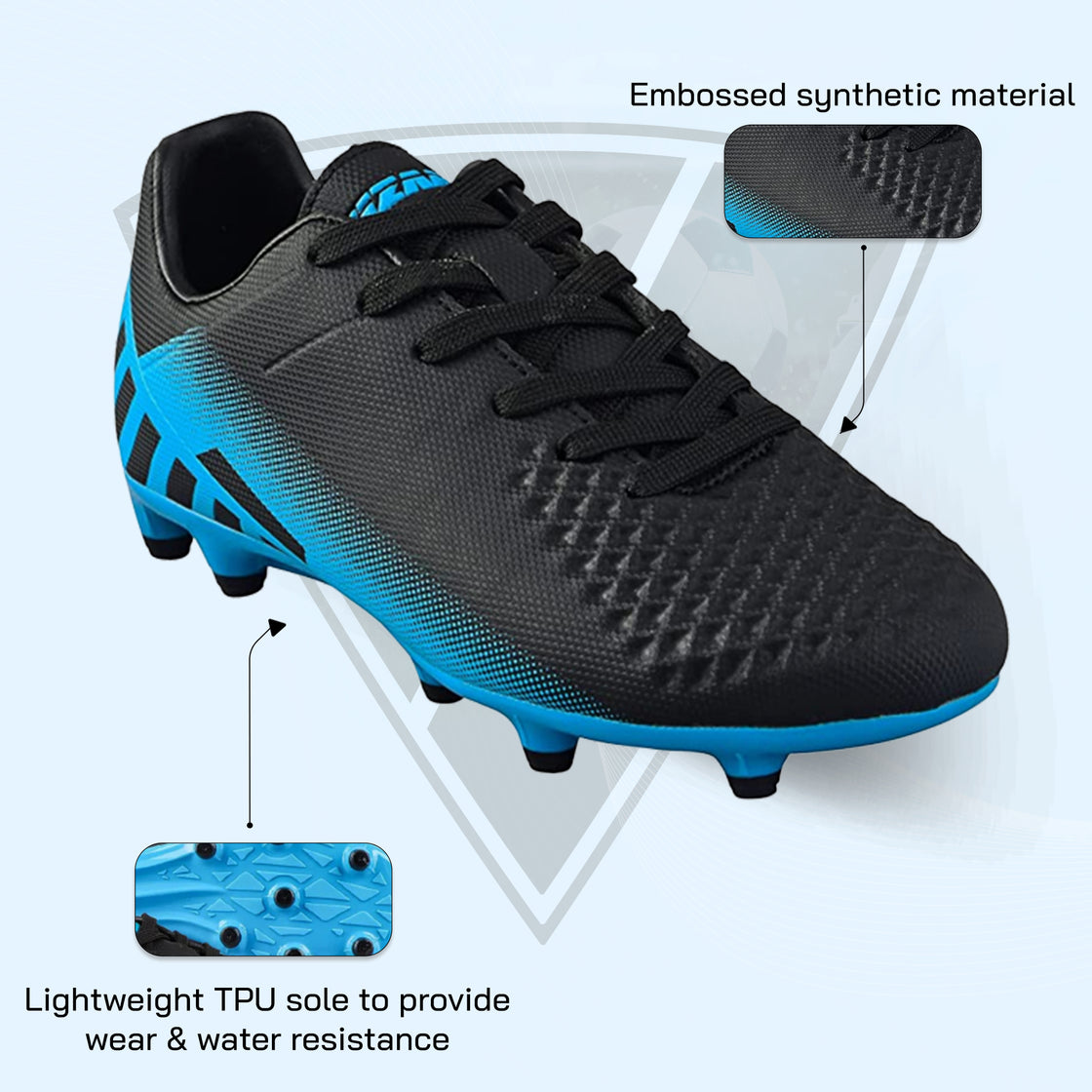 Santos JR. Firm Ground Soccer Shoes -Black/Sky Blue - Vizari Sports