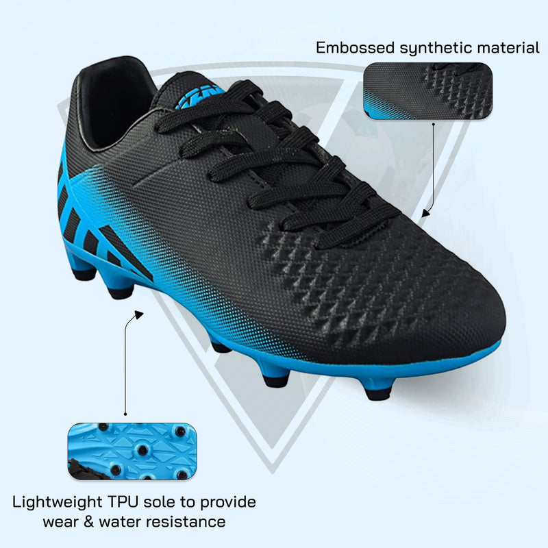 Santos Firm Ground Soccer Shoes -Black/Sky Blue - Vizari Sports